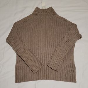 Abercrombie & Fitch Ribbed Knit Turtleneck Sweater, Cotton Blend, Tan, Brown, M